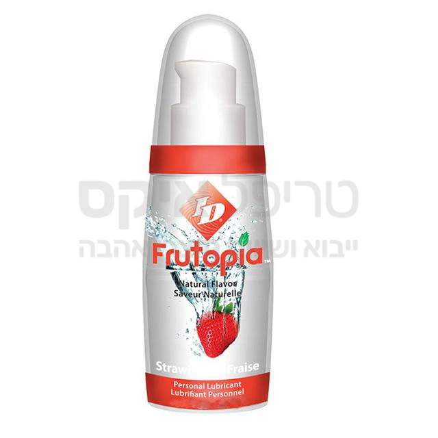 FRUTOPIA תות שדה ג'ל מתלקק בטעמים על בסיס מים - אריזת ענק חסכונית! צבע שקוף, אינו דביק, אינו מכתים. מאושר משרד הבריאות הישראלי & האמריקאי. מומלץ לשימוש על ידי רופאים. בטוח לשימוש אינטימי, מתאים לשימוש עם קונדומים ומוצרי לטקס שונים. אריזת חיסכון, בעל לחצן משאבה-כל לחיצה מנה מדוייקת. מוצר מעולה מבית איי די לובריקנט - ארה"ב. מומלץ למין אוראלי בטעמים!